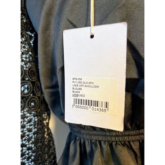 Self Portrait Crepe Lace Off-Shoulder Blouse in Black Size 2 Embroidered Floral - Picture 4 of 4